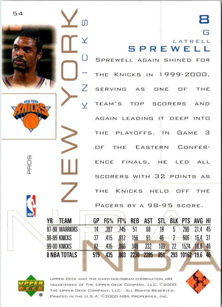 2000 Upper Deck Pros & Prospects Latrell Sprewell