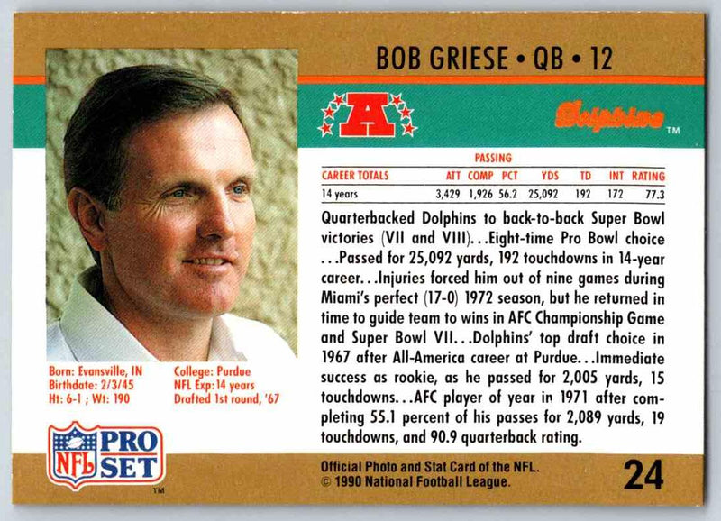 1990 Pro Set Bob Griese