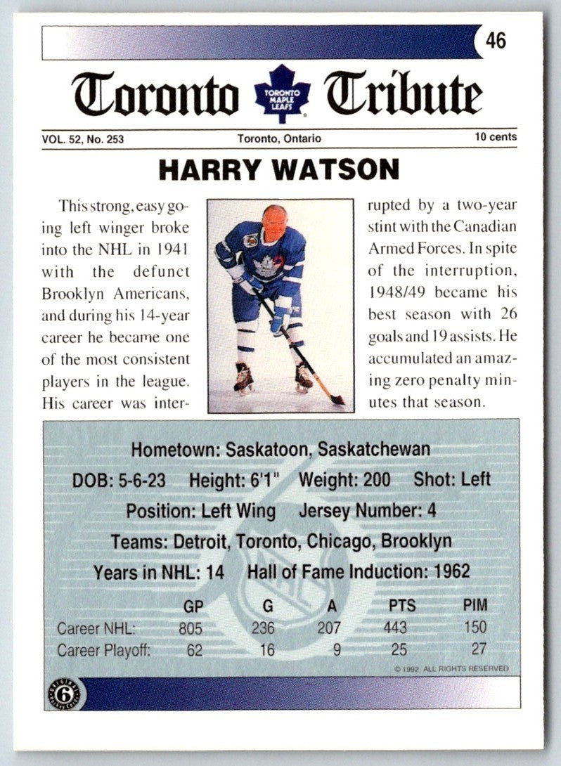 1991 Ultimate Original 6 French Harry Watson