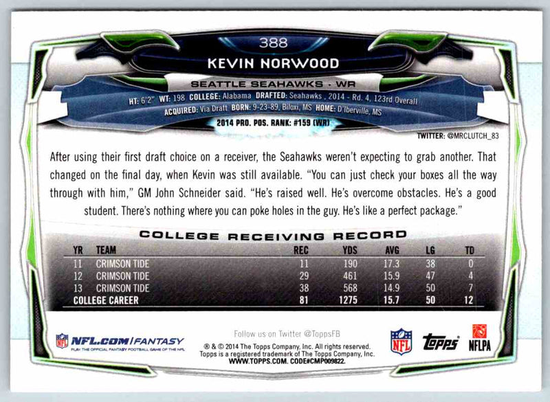 2014 Topps Kevin Norwood