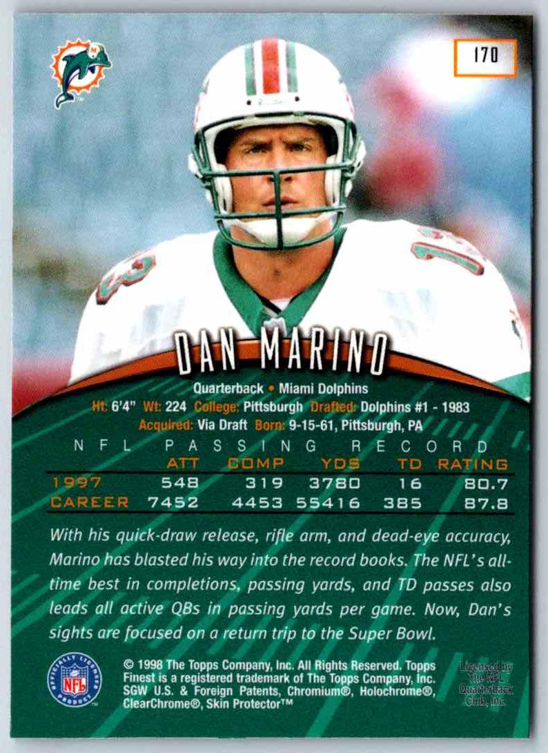 1998 Topps Finest Football Dan Marino