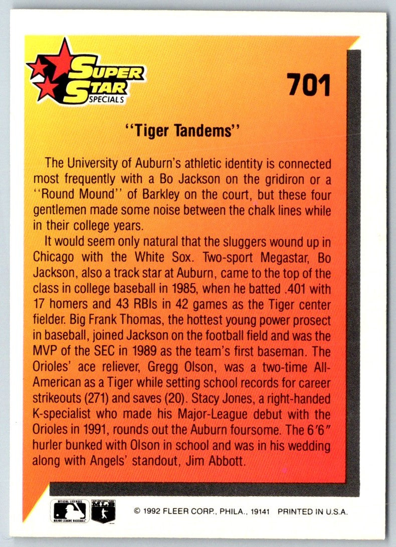 1992 Fleer Stacy Jones/Bo Jackson/Gregg Olson/Frank Thomas