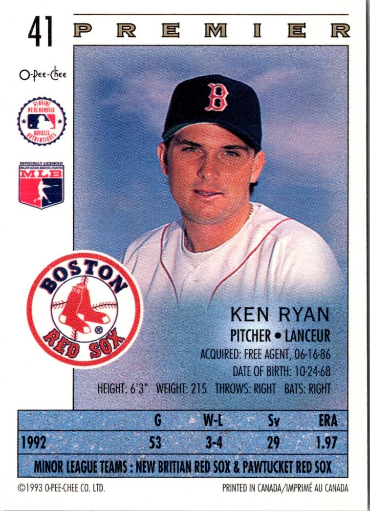 1993 O-Pee-Chee Premier Ken Ryan