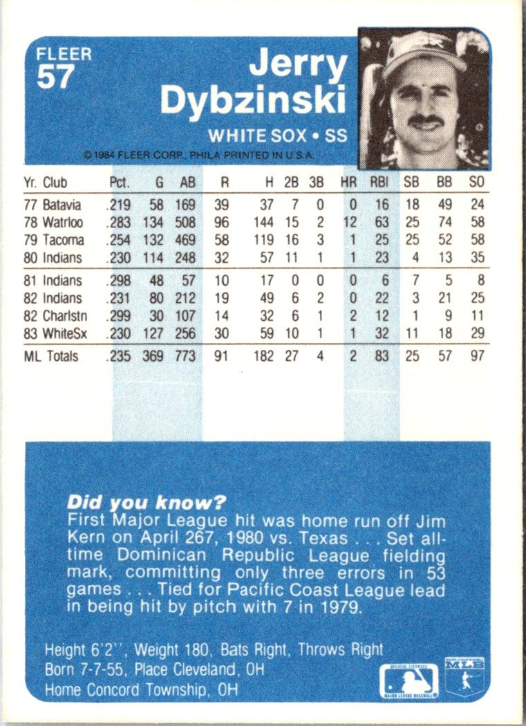 1984 Fleer Jerry Dybzinski