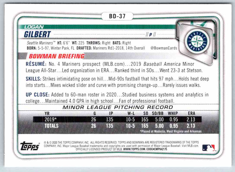 2020 Bowman Draft Logan Gilbert