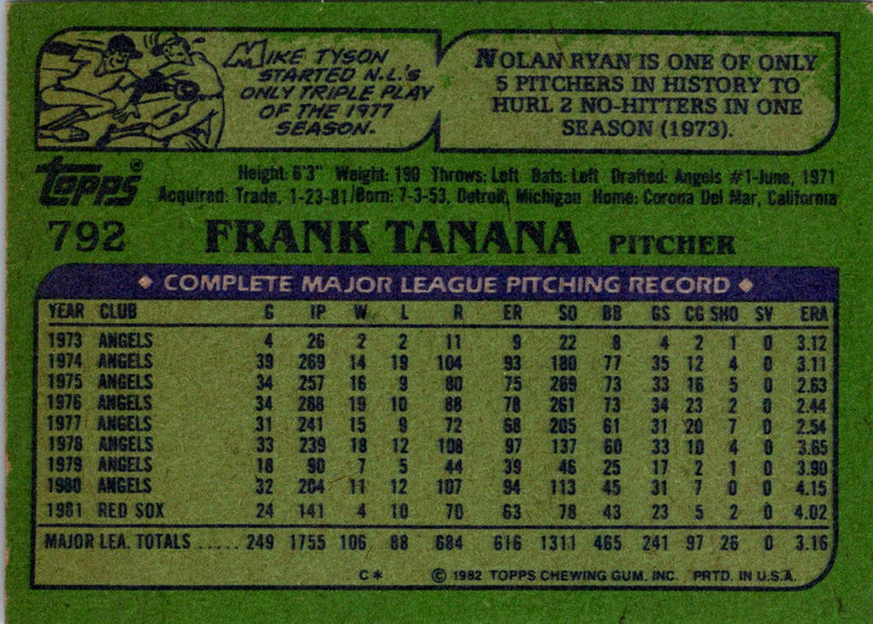 1982 Topps Frank Tanana