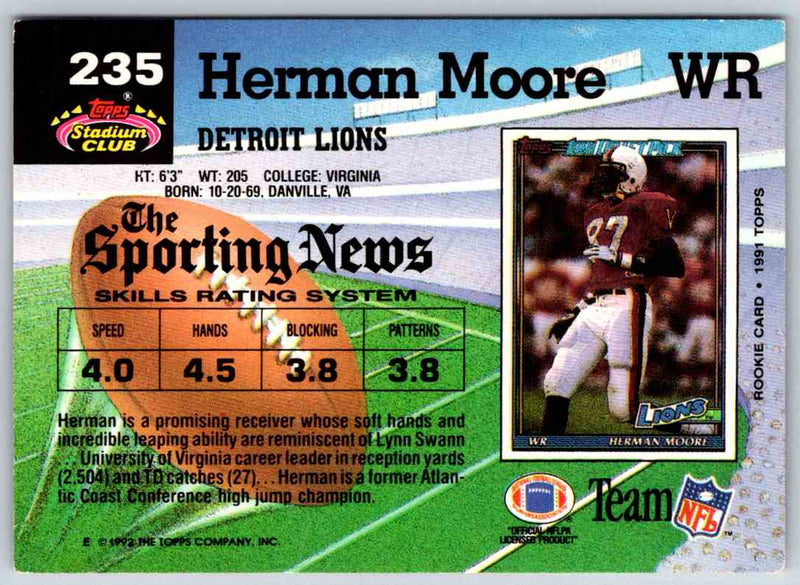 1992 Topps Stadium Club Football Herman Moore