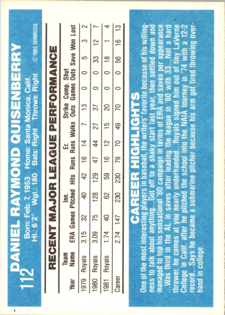 1982 Donruss Dan Quisenberry