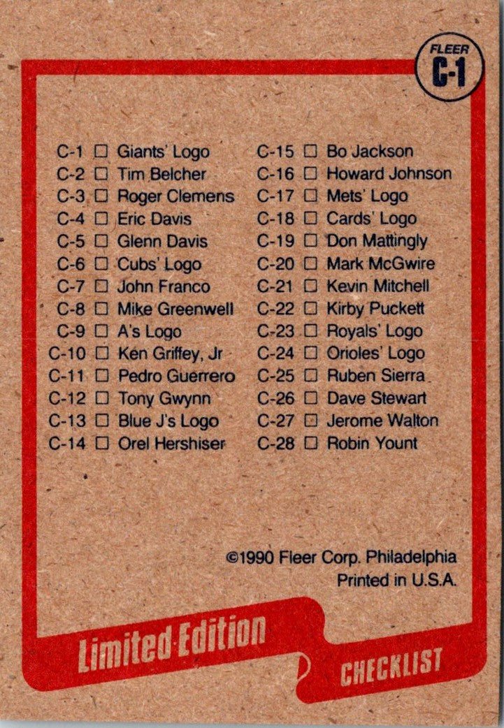 1990 Fleer Wax Box Cards Giants Logo