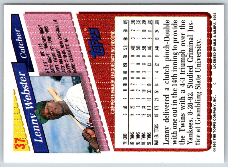 1993 Topps Lenny Webster