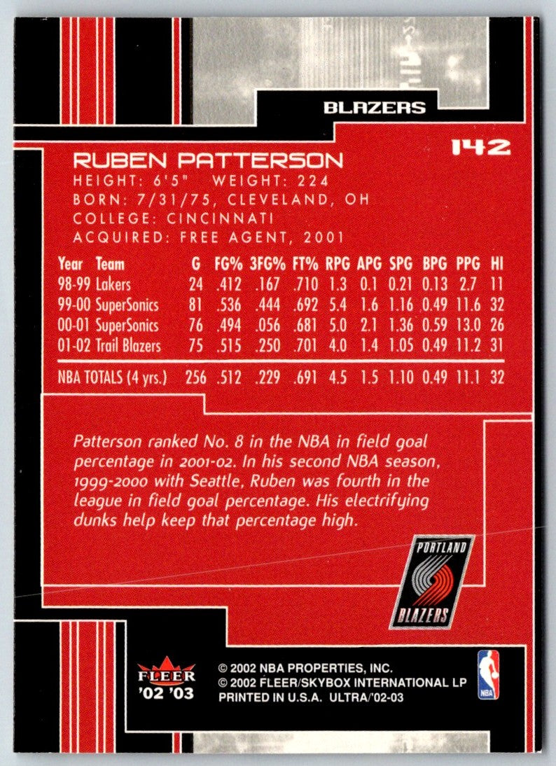 2002 Fleer Box Score Ruben Patterson