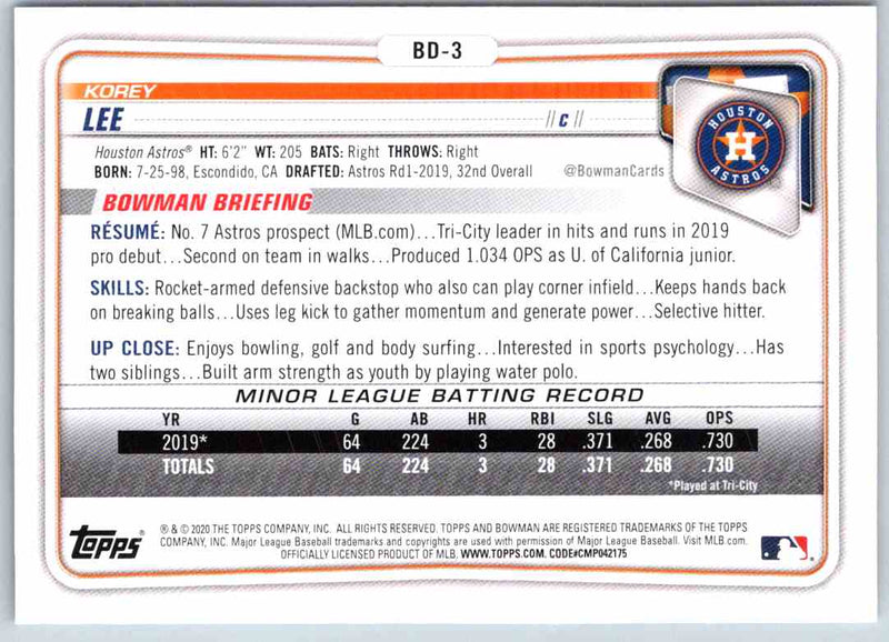 2020 Bowman Korey Lee