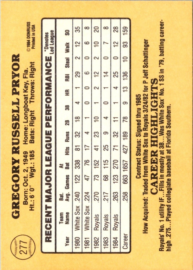 1985 Donruss Greg Pryor