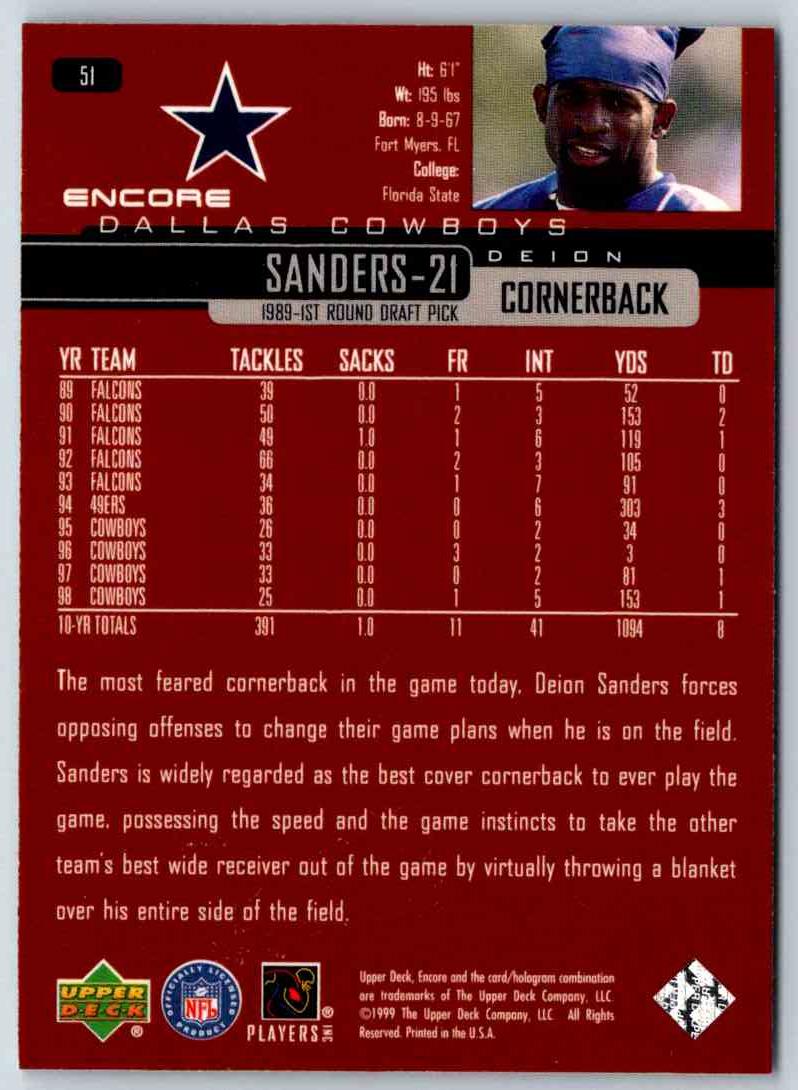 1999 Upper Deck Encore Deion Sanders