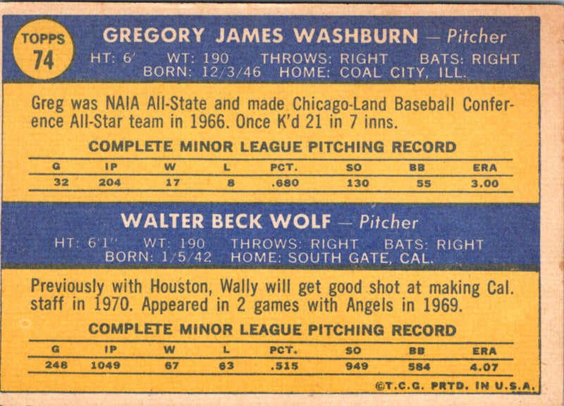 1970 Topps Angels 1970 Rookie Stars - Greg Washburn/Wally Wolf