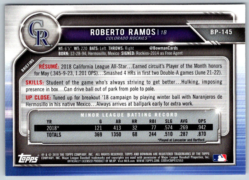 2019 Bowman Prospects Roberto Ramos