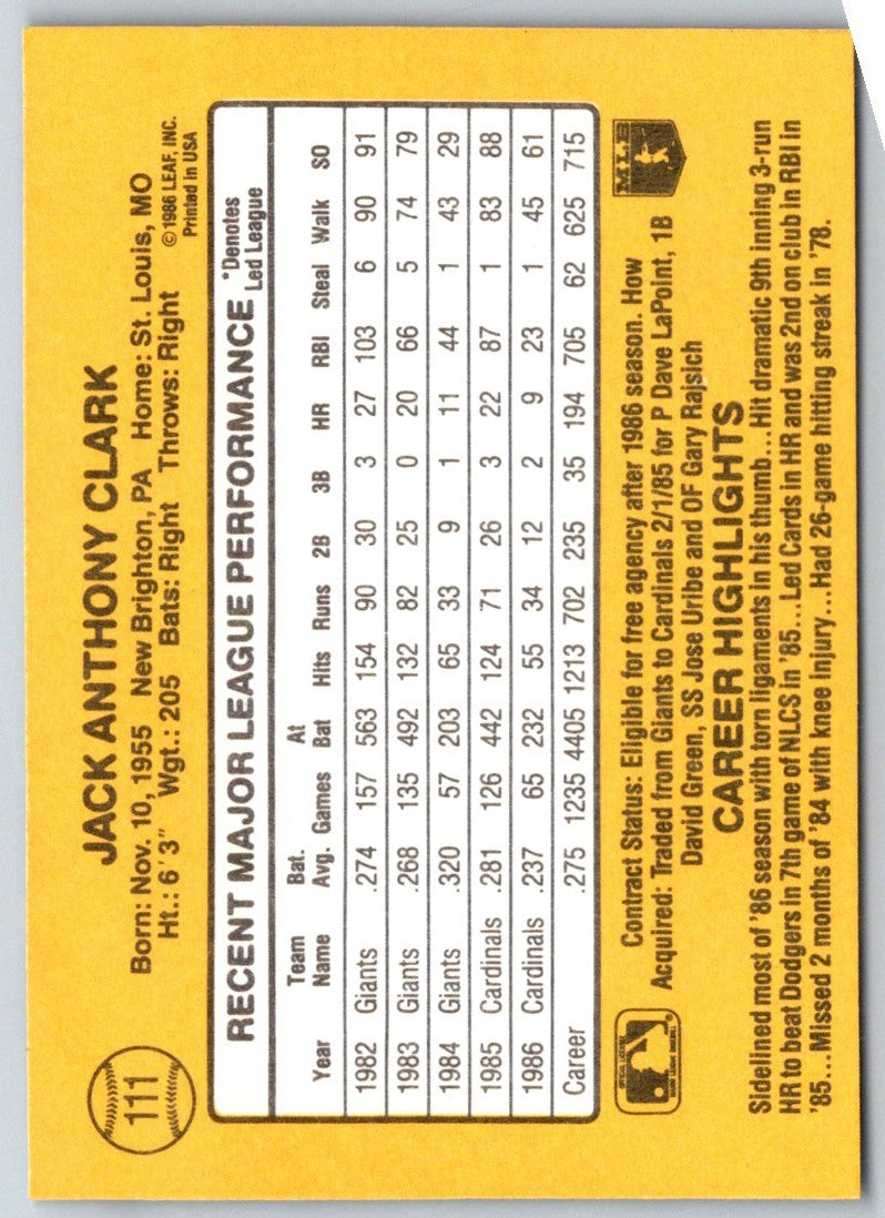 1985 Donruss Jack Clark