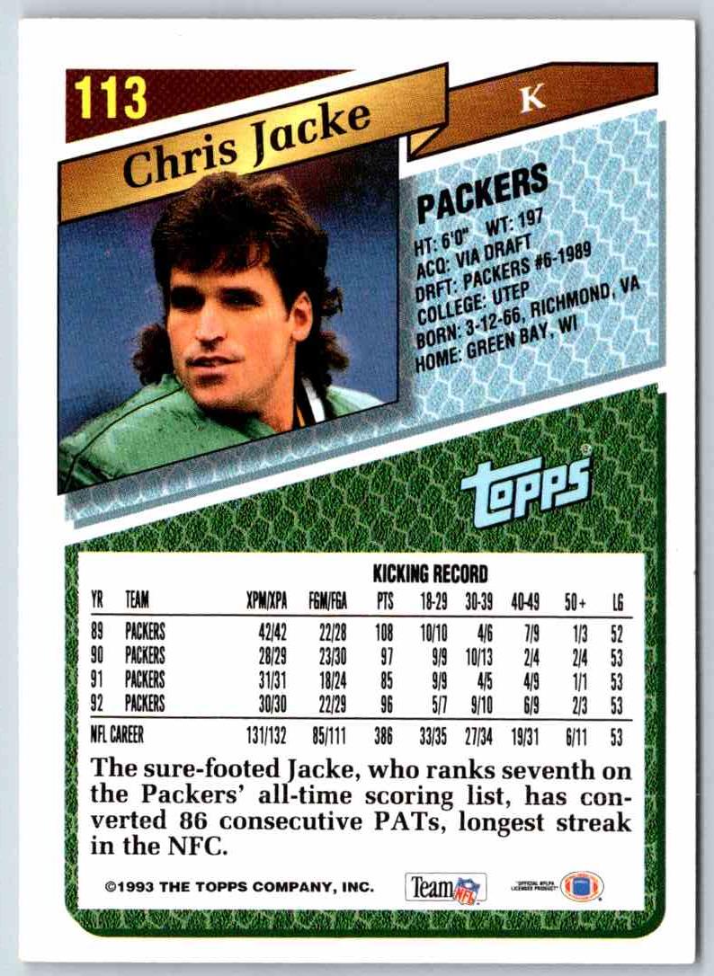 1993 Topps Chris Jacke
